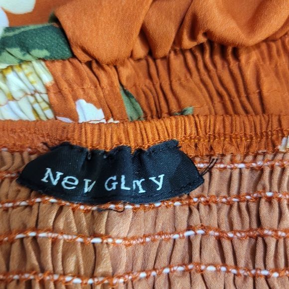 NEW GLORY Orange Floral Print Center Zip Tank Top, Large - Picture 11 of 13